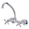 Kingston Brass KS214M High Arch Spout for Wall Mount Kitchen Faucet with Metal Cross Handle, Polished Chrome,6-5/8 inch spout reach view 1