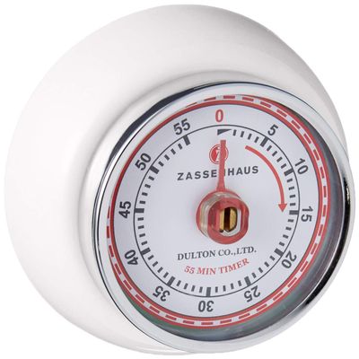 Zassenhaus Magnetic Retro Kitchen Timer, Classic Mechanical Cooking Timer (White)
