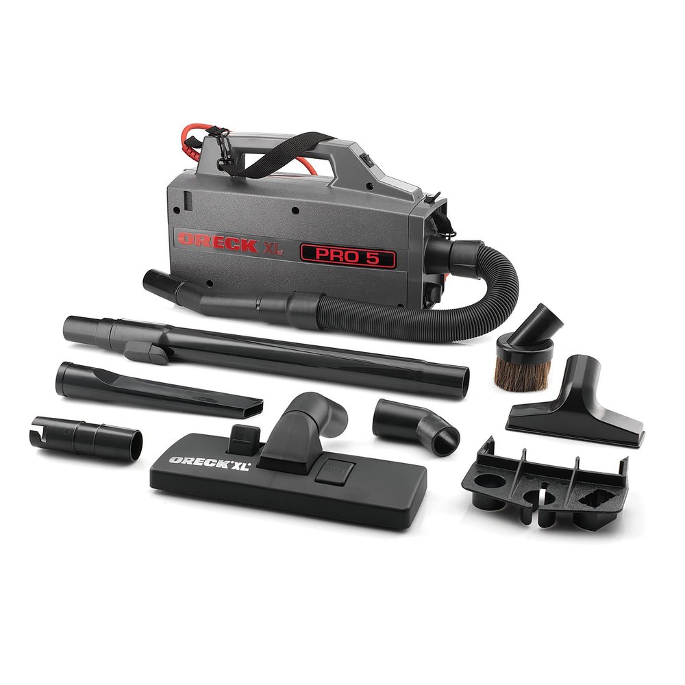 Oreck Commercial XL Pro 5 Super Compact Canister Vacuum Cleaner, Lightweight Bagged Canister Vac with Attachments, Portable, Extended Cleaning Reach, Corded Vacuum Cleaners for Commercial Use