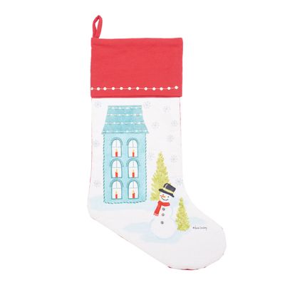 C&F Home 8.5" x 20" Aqua House & Snowman Printed Hanging Large Christmas Stocking Xmas Winter Holidays Home Living Room Fireplace Mantle Cotton Gift Stocking Stuffer Seasonal Decor Decoration White