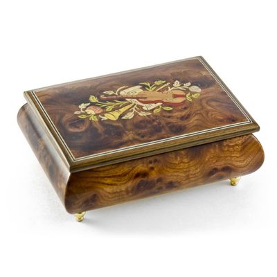 Charming 30 Note Hand Made Walnut Instrument Theme Wood Inlay Music Box - Ave Maria (Gounod)