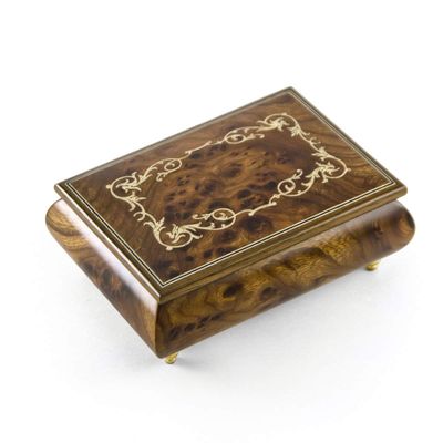 Contemporary Wood Tone Music Box with an Arabesque Wood Inlay Design - Many Songs to Choose - Lord is My Shepard, The