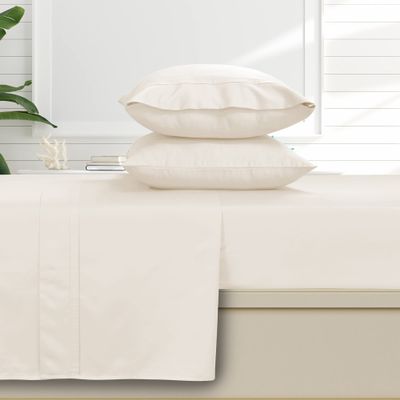 Tribeca Living Solid Sheets Set, Soft Egyptian Cotton Sateen Deep Pocket Bedsheets and Matching Pillowcases, 500 Thread Count, 4-Piece Luxury Bedding, California King, Ivory