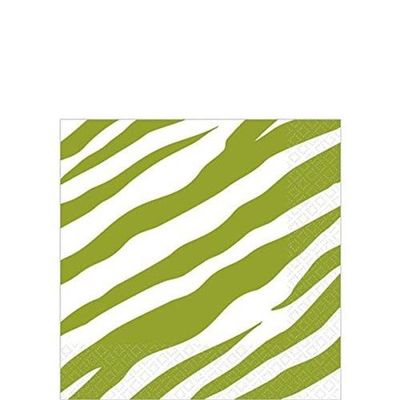 Amscan Decorative Avocado Zebra Party Beverage Paper Napkins (16 Pack), 5 x 5", Green