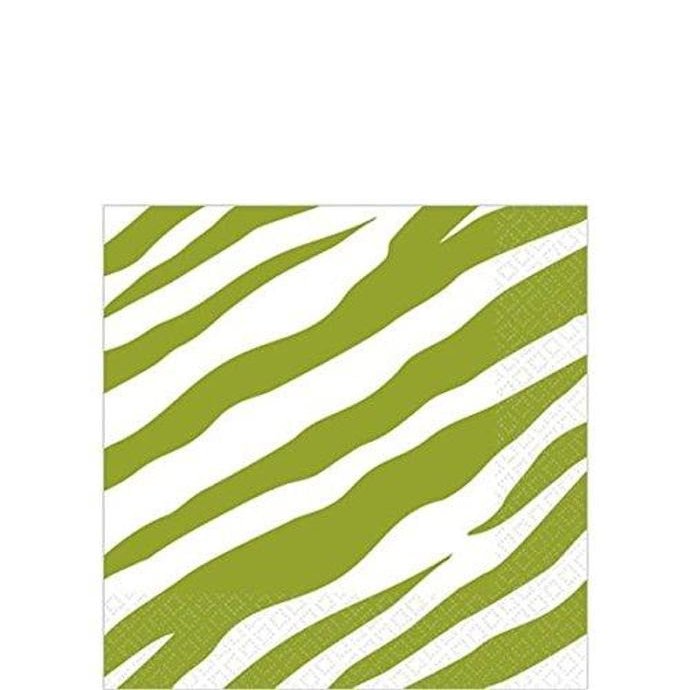 Amscan Decorative Avocado Zebra Party Beverage Paper Napkins (16 Pack), 5 x 5", Green