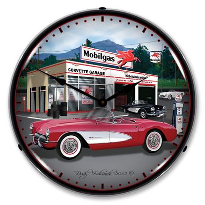 1957 Corvette Garage LED Wall Clock, Retro/Vintage, Lighted, 14 inch