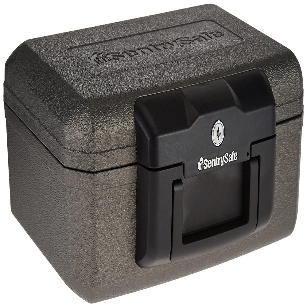 SentrySafe Fireproof Safe with Key Lock, Chest Lock Box for Home or Travel Secures Money, Documents, 0.18 Cubic Feet, 6.1 x 14.3 x 11.2 Inches, 1210