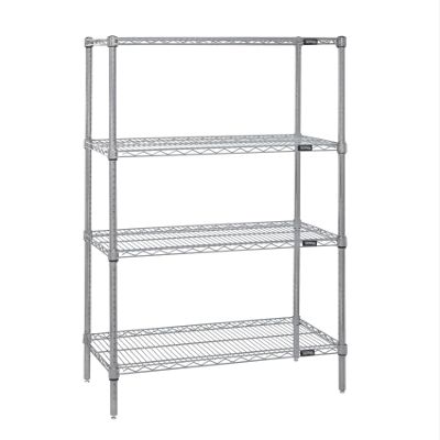 Quantum Storage Systems WR86-1836S Starter Kit for 86" High 4-Tier Wire Shelving Unit, Stainless Steel Finish, 800 lb. Per Shelf Capacity, 18" Width x 36" Length x 86" Height