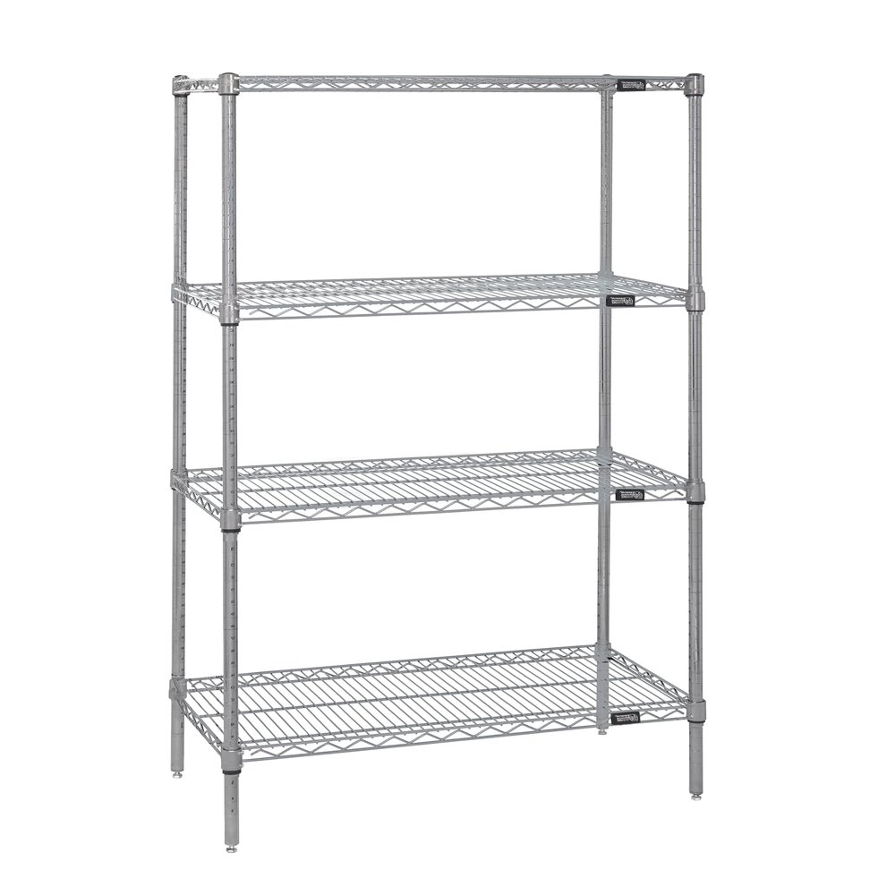 Quantum Storage Systems WR86-1836S Starter Kit for 86" High 4-Tier Wire Shelving Unit, Stainless Steel Finish, 800 lb. Per Shelf Capacity, 18" Width x 36" Length x 86" Height