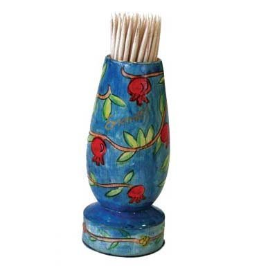 Painted Wooden Toothpick Stand Pomegranates Design