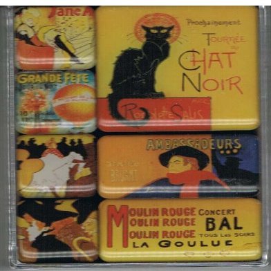 Fridolin 18411 Black Cat Magnet, Metal Tin, Clear/Multi-Coloured 9.5 x 7 x 2 cm, Set of 7
