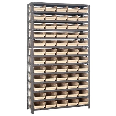 Quantum Storage Systems 1275-102IV Steel Shelving Unit with 4" Shelf Bins, 12" D x 36" W x 75" H, Ivory