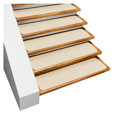 House, Home and More Set of 12 Skid-Resistant Carpet Stair Treads - Ivory Cream - 8 Inches X 27 Inches