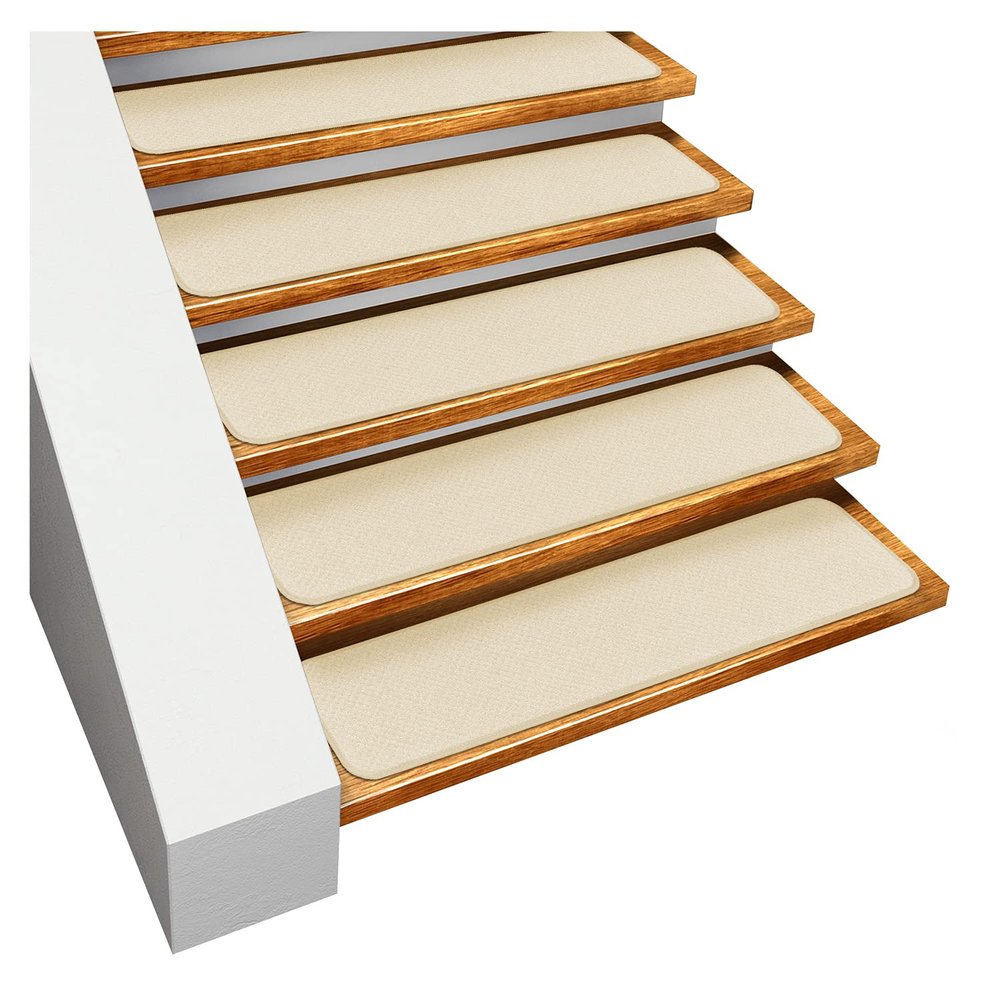 House, Home and More Set of 12 Skid-Resistant Carpet Stair Treads - Ivory Cream - 8 Inches X 27 Inches