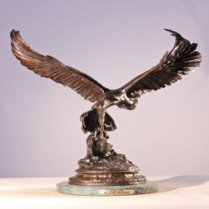 Artistic Solutions Falcon, Lost Wax Bronze Statue Sculpture by Jules Moigniez 26" H