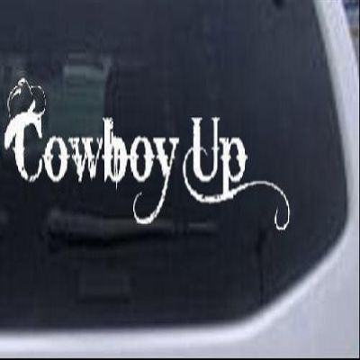 Rad Dezigns Cowboy Up with Hat Western Car Window Wall Laptop Decal Sticker - White 36in X 10.4in