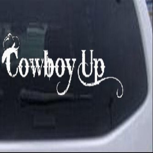 Rad Dezigns Cowboy Up with Hat Western Car Window Wall Laptop Decal Sticker - White 36in X 10.4in