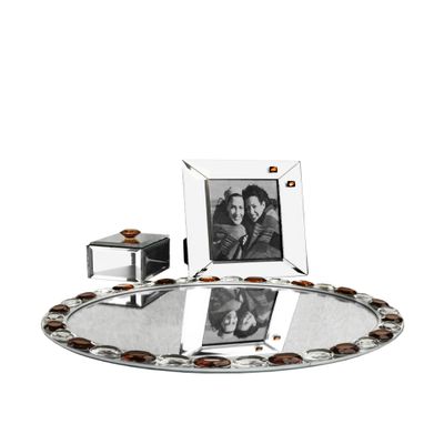 Allure Alinea Clear Jewel Accent Oval Mirror Vanity Set, Amber