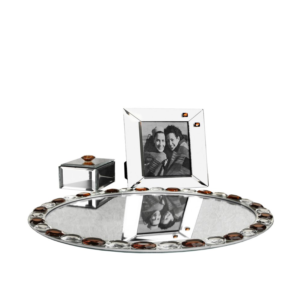 Allure Alinea Clear Jewel Accent Oval Mirror Vanity Set, Amber