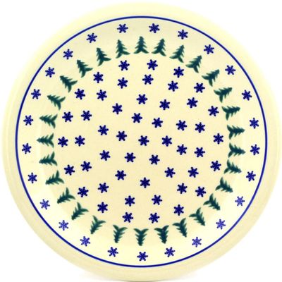 Polmedia Polish Pottery Dinner Plate - Evergreen Snowflakes Pattern Handmade in Boleslawiec Poland + Certificate of Authenticity