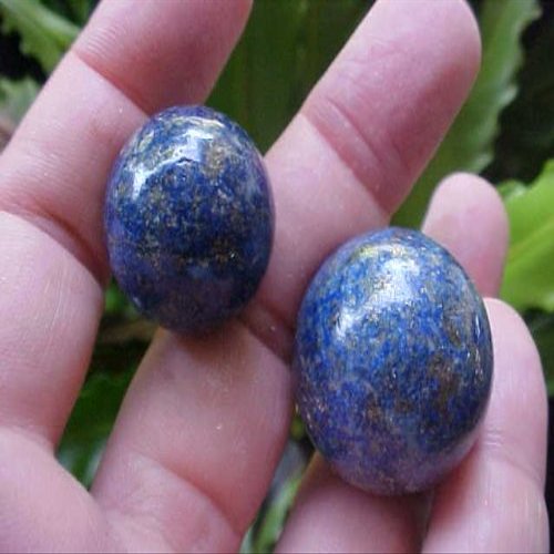 B7912 Gemqz Lapis Lazuli Carved Sphere Pair Wonderful !!!