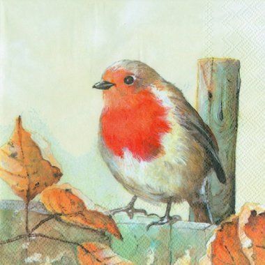 IHR Christmas Traditional English Xmas Paper Table Napkins - Mr Robin Redbreast Red Cream