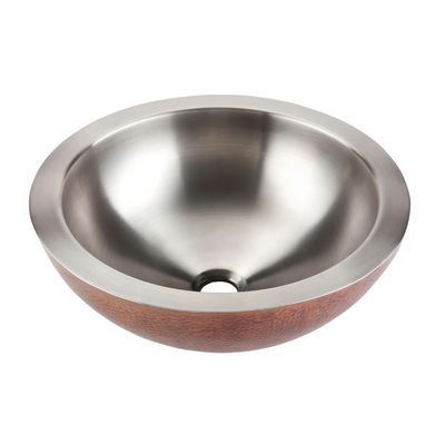 Thompson Traders - Guadalupe Bathroom Round Above Counter Vessel Sink, 16 in, Hammered Antique Copper and Smooth Stainless Steel