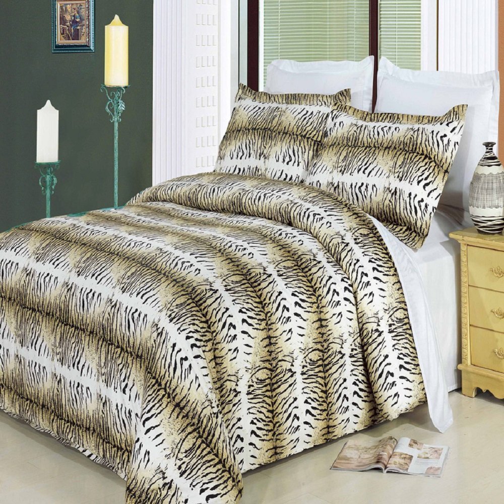 8PC Safari Cal-King Size Bed in a Bag- Medium Weight Down Alternative Comforter (Duvet Insert) with Cotton Duvet Cover Set and Bed Sheets