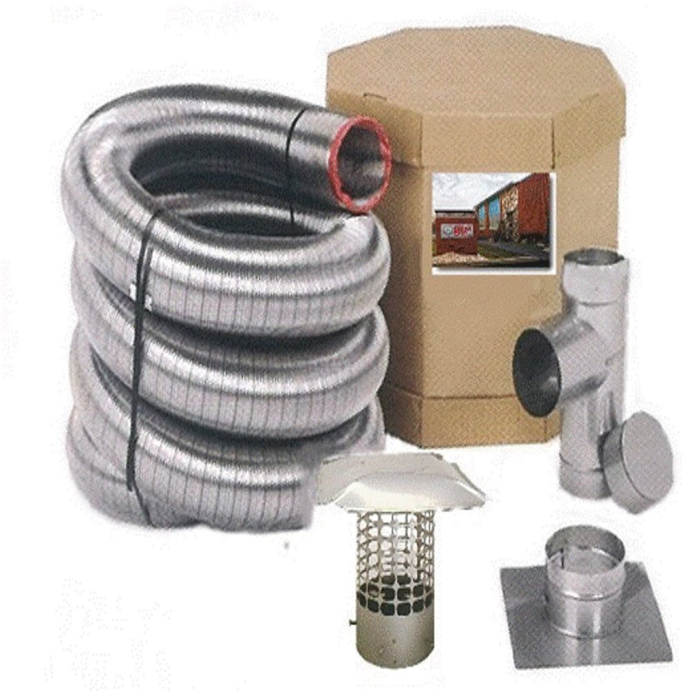 Chim Caps Forever Vent Single-Ply Flexible Chimney Liner Kit - 316-L Stainless Steel - Heavy-Duty Made in The USA - 5in x 25ft