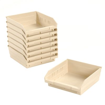 Akro-Mils Plastic Nesting Storage Bin - 11-1/8"W x 11-5/8" D x 4" H Beige, Lot of 8