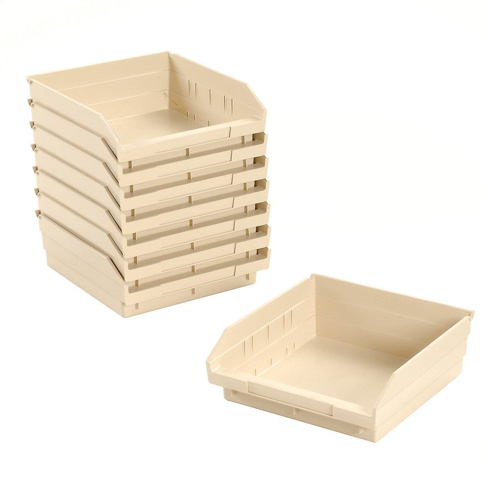 Akro-Mils Plastic Nesting Storage Bin - 11-1/8"W x 11-5/8" D x 4" H Beige, Lot of 8