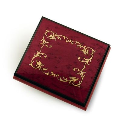 Classic Red Wine Arabesque Wood Inlay Music Box - Many Songs to Choose - La Traviata