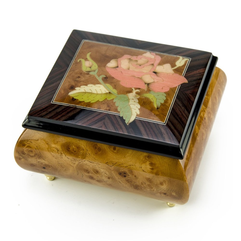 Magnificent Single Pink Rose Musical Box from Sorrento - Many Songs to Choose - Chicago