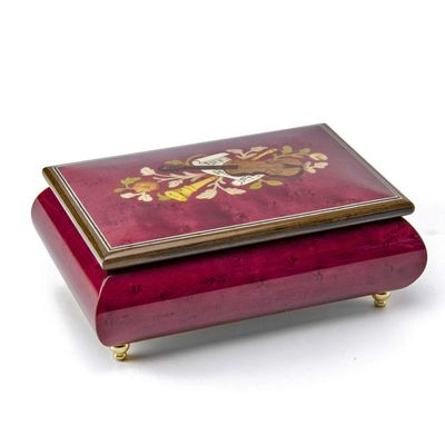 Astonishing Handcrafted Red Wine Musical Instrument Theme Wood Inlay Music Box - Many Songs to Choose - Rainbow Connection