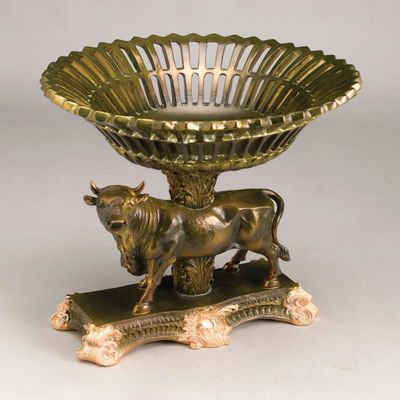 AA Importing Bull Ceramic Compote, Bronze Finish