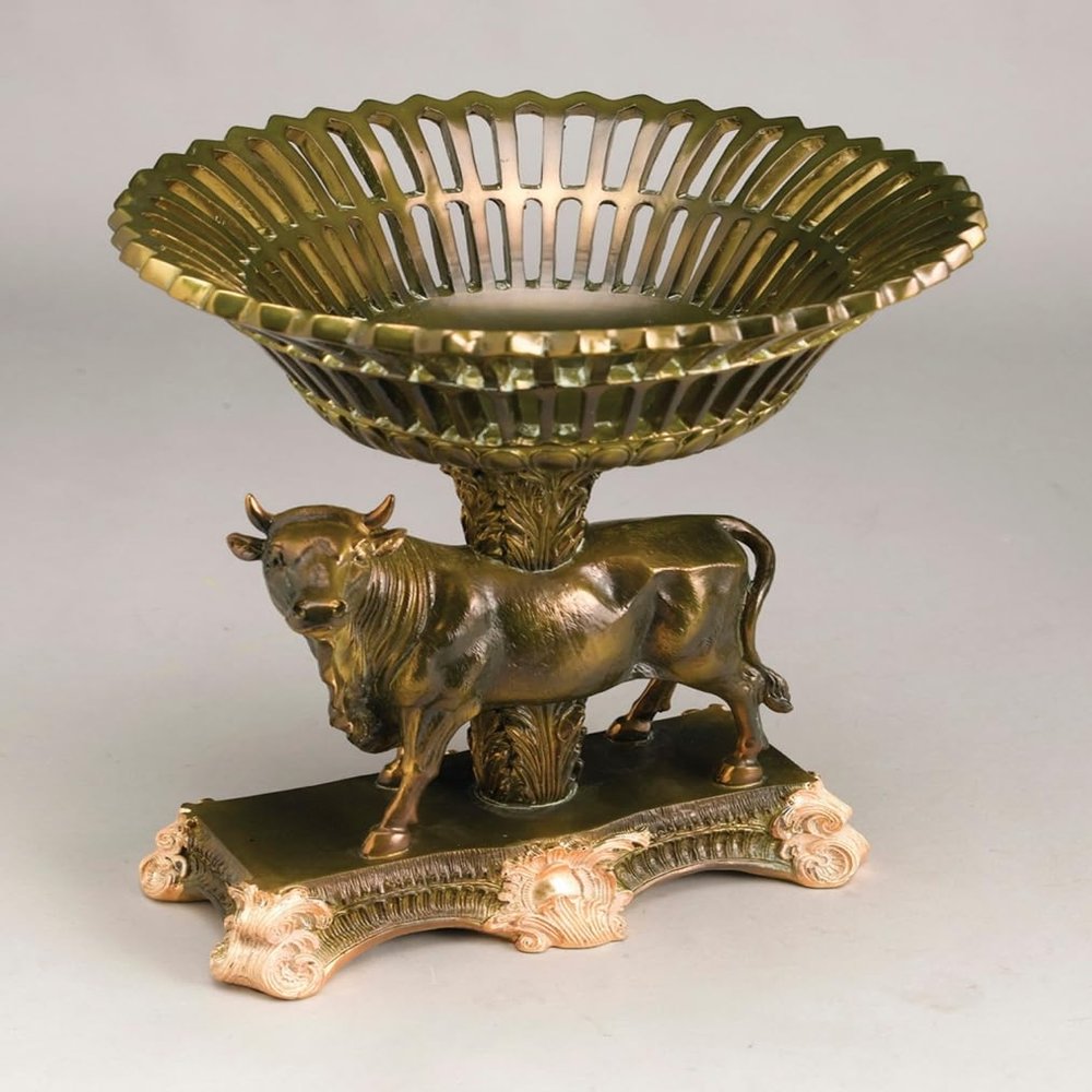 AA Importing Bull Ceramic Compote, Bronze Finish
