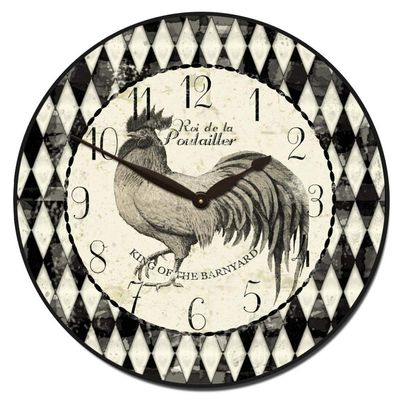 Black & Cream Rooster Wall Clock | Ultra Quiet Quartz Mechanism | Hand Made in USA Beautiful Crisp Lasting Color | Comes in 8 Sizes | 36-Inch