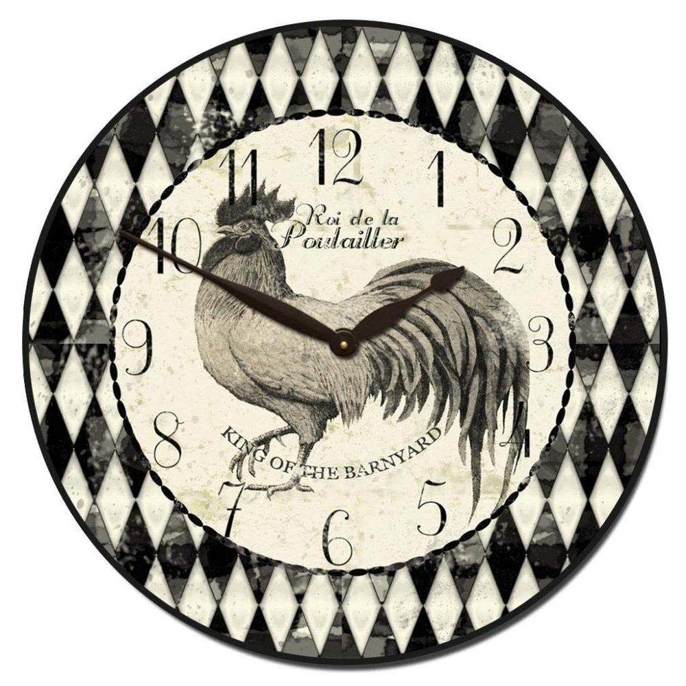 Black & Cream Rooster Wall Clock | Ultra Quiet Quartz Mechanism | Hand Made in USA Beautiful Crisp Lasting Color | Comes in 8 Sizes | 36-Inch