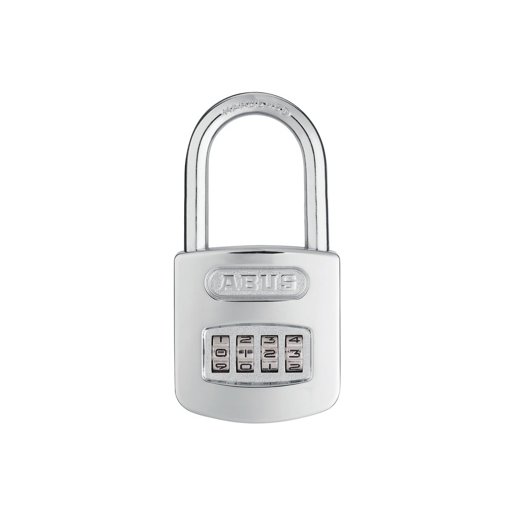 ABUS 160/50HB50 Weatherproof Resettable Chrome Combination Padlock, 4 Dial, with 2" Long Shackle
