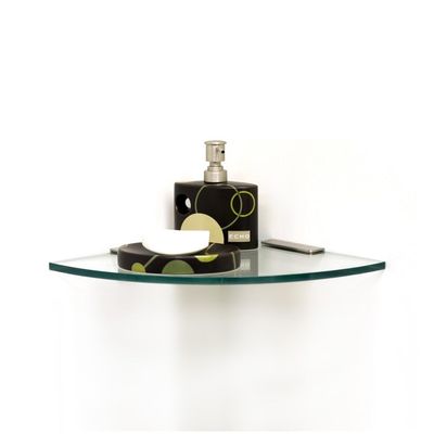 Spancraft Glass 4REC12QR-CR Quarter Round Glass Shower Shelf with 4" Rectangle Clamp, Chrome Bracket, 12"