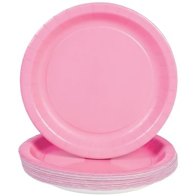 Fun Express Candy Pink Paper Dessert Plates for Party - Disposable Solid Tableware Dessert Plates - Solid Plates & Bowls Perfect for Wedding Treats and Festivities Graduation Party Supplies - 24 Piece