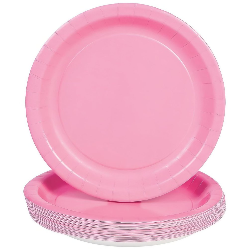Fun Express Candy Pink Paper Dessert Plates for Party - Disposable Solid Tableware Dessert Plates - Solid Plates & Bowls Perfect for Wedding Treats and Festivities Graduation Party Supplies - 24 Piece