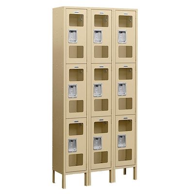 Salsbury Industries Assembled 3-Tier See-Through Metal Locker with Three Wide Storage Units, 6-Feet High by 15-Inch Deep, Tan