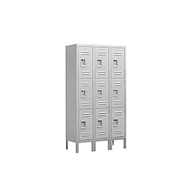 Salsbury Industries Assembled 3-Tier Standard Metal Locker with Three Wide Storage Units, 5-Feet High by 15-Inch Deep, Gray