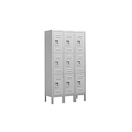 Salsbury Industries Assembled 3-Tier Standard Metal Locker with Three Wide Storage Units, 5-Feet High by 15-Inch Deep, Gray