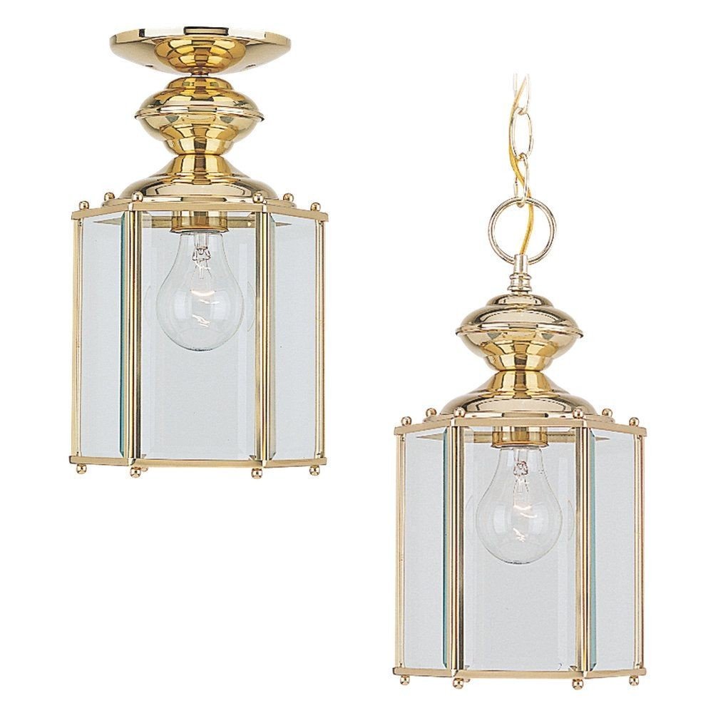 Generation Lighting 6008-02 Classico One-Light Outdoor Semi-Flush Convertible Pendant with Clear Beveled Glass Panels, Polished Brass Finish