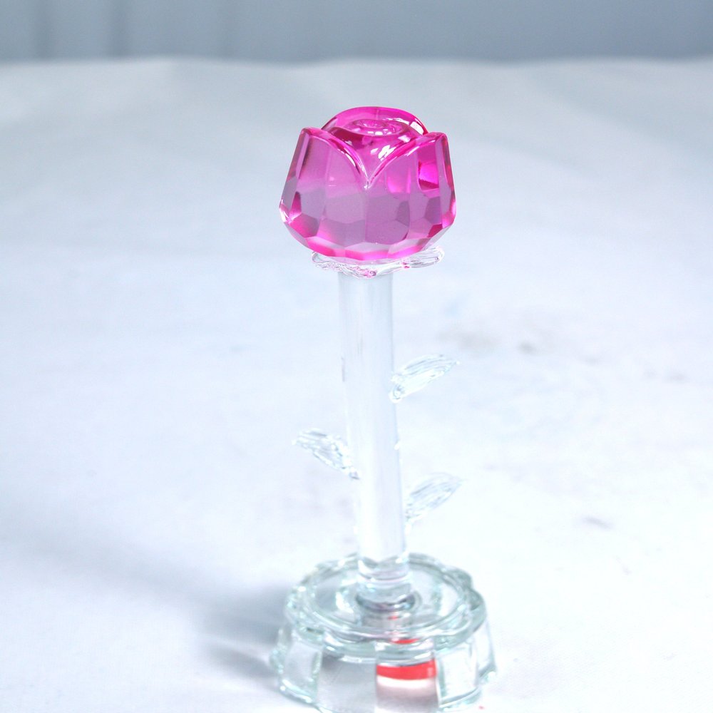 Glass Long Stem Rose Sculpture (Pink, Small)