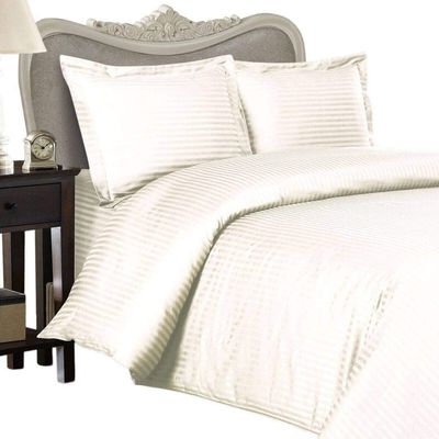 4 Piece Luxurious 1500 Thread Count King Size Siberian Goose Down Comforter Set 100% Egyptian Cotton, Ivory Stripe Color, 1500 TC - 750FP - 50Oz.