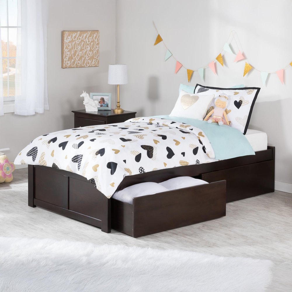 AFI Concord Twin Size Platform Bed with Footboard & Storage Drawers in Espresso