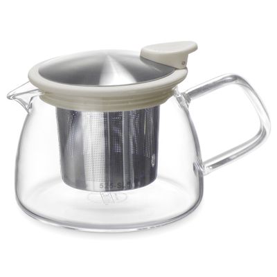 Forlife Bell Glass Teapot with Basket Infuser, 14-Ounce/430ml, White